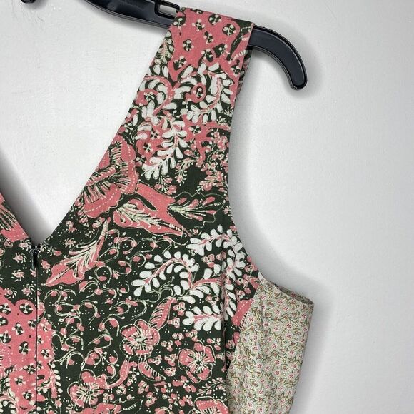 WARM Jumpsuit Womens Medium Floral V-Neck Sleeveless Green Pink Wide Leg Pockets - Picture 8 of 11